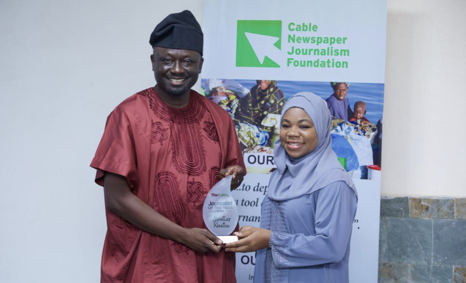 Simon Kolawole, TheCable CEO, with Jemilat Nasiru, 2024 Journalist of The Year